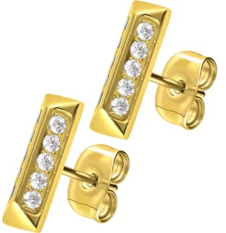 FILANGO 1 Paar Titan Ohrstecker PYRAMIDE + EINGEFASSTE KRISTALLE Damen Ohrring Schmuck goldfarben