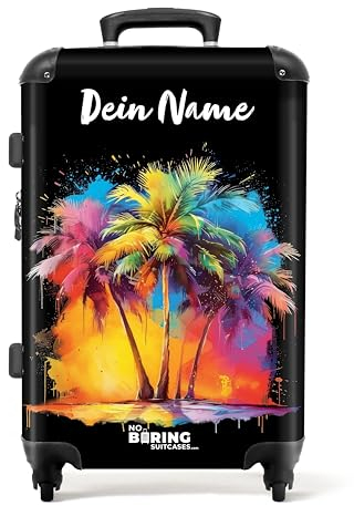 NoBoringSuitcases.com Koffer Personalisiert, Koffer Groß, Hartschalenkoffer, TSA Schloss, Suitcases, Reisekoffer Groß, Rollkoffer Mittelgroß (Palmen - Mehrfarbig 67 cm - 72 L)