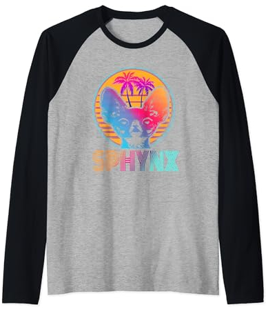 Sphynx Cat Outrun Retro 80s Vintage Funny Kitten Cat Lover Raglan