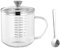 TAMUME Taza medidora de cristal con tapa con borde de acero inoxidable, 550 ml