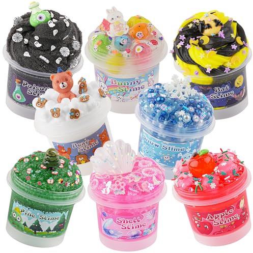 8 x 100 ml di melma per bambini, Slime Variety Pack Different Textures, con Snow Fizz, Burro, Cloud, Crunchy Slime, Regali per feste per ragazze e ragazzi, Pasqua