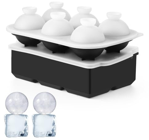 Easequick Silicone Ice Cube Trays Set of 2, Large Square Ice Cube Tray and ice Sphere Moulds Easier to Release Flexible Ice Cube Tray with lid for Freezer Whiskey Cocktail Baby Food Juice(Black