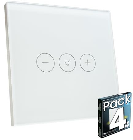 LED ATOMANT Pack 4x Regulador de Cristal Inteligente Wifi, Regulador luz de pared, Control Mediante APP Smart Life, Compatible con Alexa y Google Assistant, Pulsador Tactil Atenuador Iluminacion