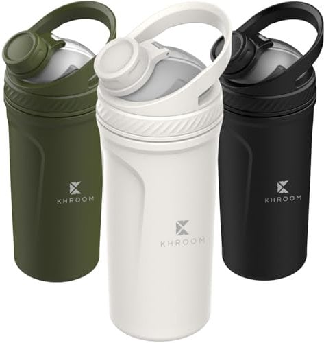 Khroom Edelstahl Protein Shaker 700ml + Thermofunktion 12h kalt/warm spülmaschinenfest | Eiweiß Shaker | Fitness Shaker Edelstahlbecher Metall Shaker (Weiß)