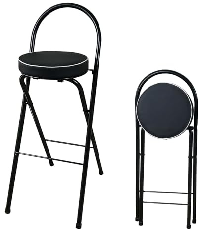 Sgabello Bar Pieghevole Con Schienale Sgabello Pieghevole Alto 60 65 70 75cm Sgabelli Cucina Moderni Sgabello Pieghevole Portatile Sedie Da Pranzo Alte Con Poggiapiedi Senza Installazione(Black,70cm)