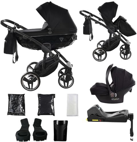 Junama Kinderwagen Diamond Basic 2in1 3in1 4in1 (01 - Schwarz, 4in1 mit ISOFIX Basis)