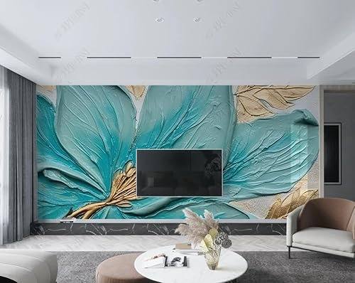 Photo Wallpaper Blue and Gold Flowers Wall Mural Non-Woven Murals Wall Art Modern Print Abstract Bedroom Living Room Decoration 400Cm(W) X280Cm(H)