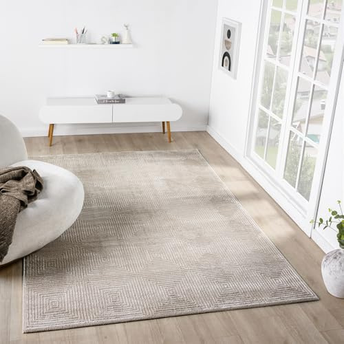 VIMODA Teppich Wohnzimmer Schlafzimmer Kurzflor Baklava Design Hoch-Tief-Effekt Modern 3D, Farbe:Taupe, Maße:160 x 230 cm