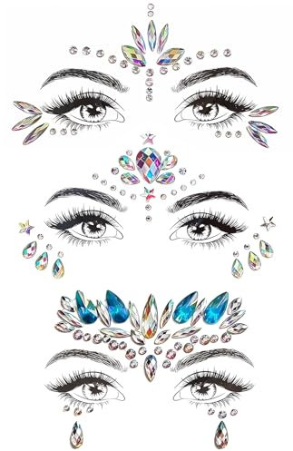 3PCS Ensembles Strass Autocollant Visage, Strass Visage Femme De Visage Paillettes Visage Festival Strass Visage Tatouage Temporaire Bijoux De Visage Diamant Yeux Pour Maquillage Festival