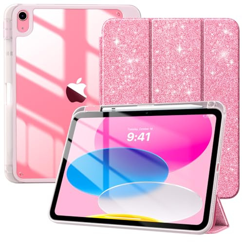 TiMOVO Cover per iPad A16 11. Gen 11&10. Gen 10,9, Glitter Rosso Anguria | Con Portapenne, Custodia Protettiva Sottile con Supporto Trifold, Scocca Posteriore Trasparente, Auto Sveglia/Sonno