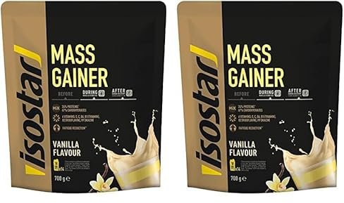 Isostar Mass Gainer Poudre pour Boisson Hyperprotéinée, Vanille, 700 g 14 Boissons (Lot de 2)