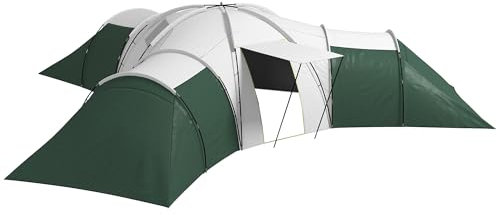 Outsunny 6-9 Man Large Tunnel Tent with 3 Bedroom, Living Area and Porch, 2000mm Waterproof Camping Tent, Portable with Bag, for Fishing Hiking Festival, Green