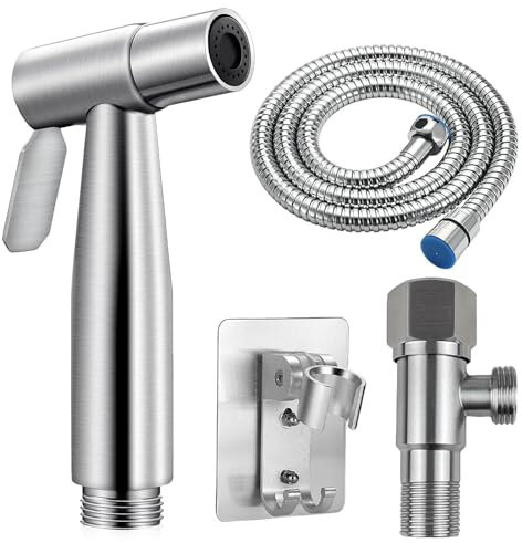 Douchette WC 4 Pièces - Set Hygiène Intime avec Flexible Robuste, Laiton Chromé et Vanne d'Angle 1/2 Vaporisateur de Toilette Douchette à Main Bidet en Acier Inoxydable pour Toilette/Salle de Bain