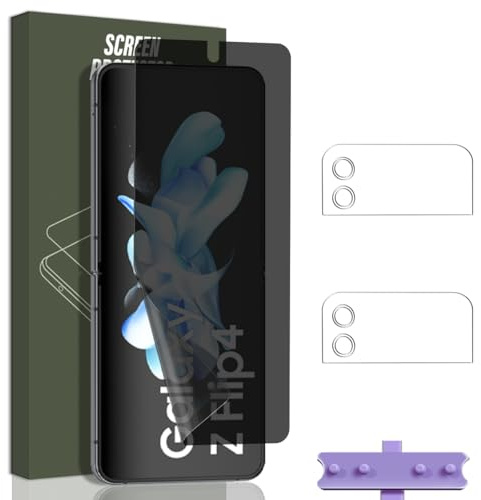 Jewloofa Protector Pantalla para Samsung Galaxy Z Flip 4, 1 Pieza TPU Privacidad película protectora y 2 Piezas Protector de Lente cámara, Anti-Espía Película Protectora para Galaxy Z Flip 4