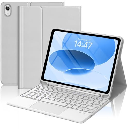 FOGARI Clavier pour iPad A16 10/11 Ème Generation (10.9 Pouces 2022/11 Pouces A16 2025),Smart Touchpad iPad 11 Clavier AZERTY FR Version Détachable sans Fil, Gris