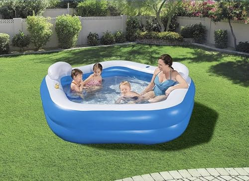 Rectangular Paddling Pool for Kids with Soft Inflatable Floor | Garden Swimming Pools for Babies | Baby Outdoor Fun Water Play Centre (213x206x69cm)