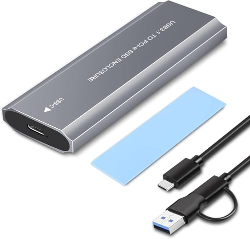 M.2 NVME enclosure, USB 3.1 Gen 2 10Gbps NVMe SSD Enclosure, for 2280/2260/2242 M.2 NV Me SSD of M-Key or M+B Key with USB C to C and USB A to C Cables