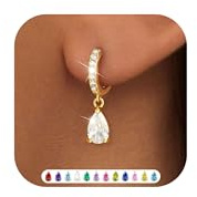 ZNBOH Ohrringe Gold Hängend Damen 18K Vergoldete Klein Creolen Geburtsstein | Zirkonia Damenohrringe Mit Stein Rubin Aquamarin Smaragd Peridot Amethyst,Schmuck Geburtstag Geschenk für Freundin Frauen