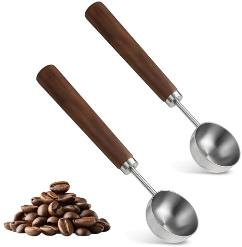 Bangbobi Cucchiaio da caffè, cucchiaio misurino 15 grammi, cucchiaio da espresso, lotto per caffè e cucchiaio dosatore - cucchiaio misurino in acciaio inox con manico in noce per chicchi di caffè e tè