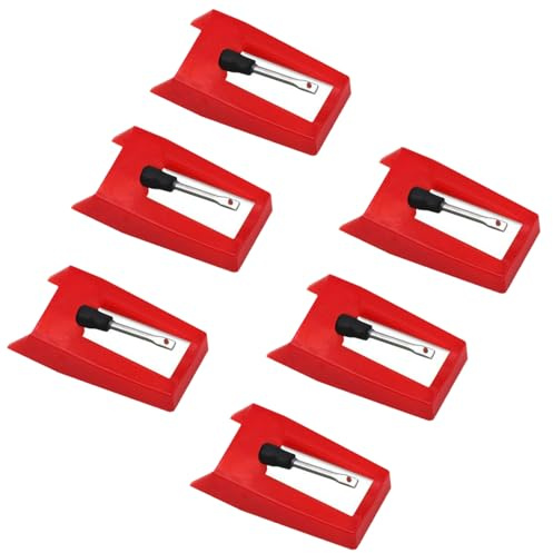 DYSWTUE 6 Stück Plattenspieler Nadel, Rubinspitze, Nadel, langlebiges Plattenspieler Stylus Ersatzzubehör für Koffer Plattenspieler, Phonograph, Vintage Schallplattenspieler, rot