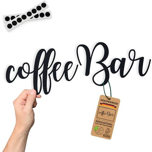 DKWRK3D Coffee Bar Schild klebend - Kunststoff Kaffee Schriftzug Wand - Küche Theke Wanddeko - Kaffeeecke Aufkleber - 3D Kaffeebar Dekoration - Café Wandtattoo Zubehör - Kaffe Wandschild (L)