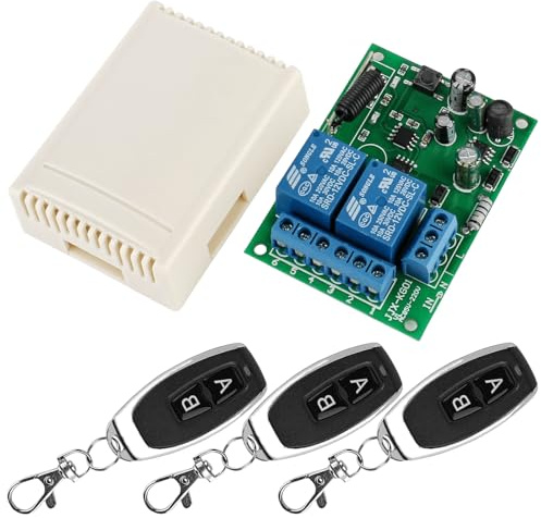 433MHZ FR - Mando a distancia inalámbrico (2 canales: AC 220 V, 230 V, 240 V, receptor de relé inalámbrico con 3 emisores, módulo de relé RF, interruptor para puerta de garaje (blanco)