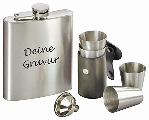 Schmalz® Edelstahl Flachmann Set inkl. Gravur Schnapsgläser Einfülltrichter Lasergravur Flachmannset