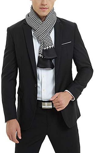 WANYING Herren Seidenschal Lange Doppelseite Herrenschal aus Kunstseiden Casual Business Gentleman für Frühjahr Herbst - Houndstooth Pattern Schwarz Weiß