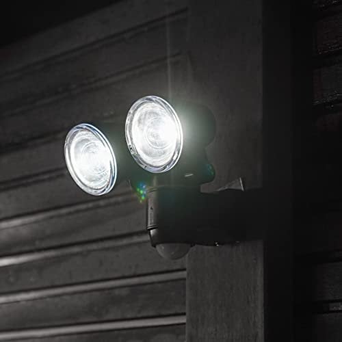 Festive Lights - 20cm Outdoor Twin Head Battery Operated Spot Light – PIR Motion Sensor, 350 Lumen, IP44 Weatherproof with Adjustable Beam & Timer – White LED Security for Garden, Doorways & Sheds