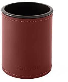 eglooh - Orfeo - Schreibtisch rund Stiftehalter Design aus Leder Bordeaux Rot cm 7,8 x 7,8 H.9,5 - Handwerkliche Nähte und starke Struktur - Made in Italy