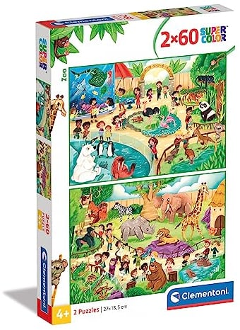 Clementoni - 21603 - Supercolor Puzzle for children - Zoo - 2 x 60 Pieces Puzzle