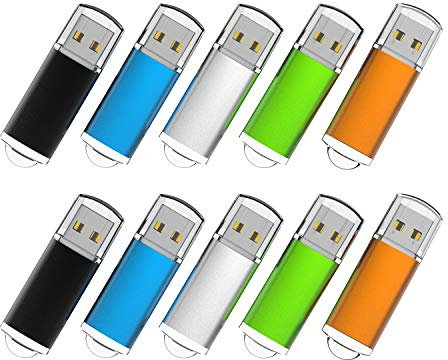 RAOYI 10PCS 8GB Bulk USB Flash Drives Thumb Drives Fold Storage Memory Stick USB 2.0 Jump Drive(5 Mixed Colors: Black Blue Green Orange Silver)