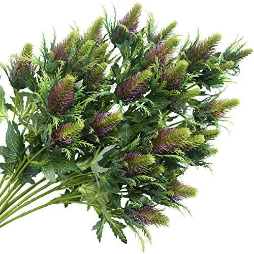 FiveSeasonStuff 8 Stems Real Size Artificial Thistle Spray Real Touch Eryngium(Sea Holly) (Green|Purple) 66cm