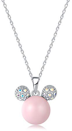 Ailin & Co. Lucky Mickey Mouse Mouse Pendant necklace for women, Made with Swarovski Crystal and Swarovski Pearl, Platinum plating jewellery chain 16“+2 (Pink)