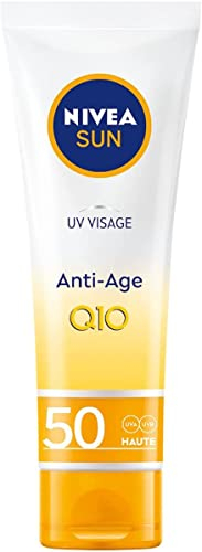 NIVEA SUN Crème visage femme anti-âge & anti-taches FPS 50 (1 x 50 ml), crème hydratante visage formule Q10 pour usage quotidien, protection solaire UVA/UVB texture légère