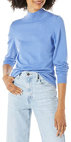 Amazon Essentials Pull léger à col montant (grandes tailles disponibles) Femme, Bleu, L