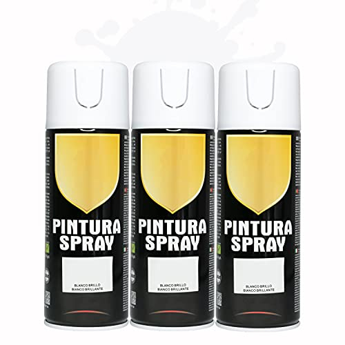 Pintura Spray 400ml para Metal/Madera/Plástico (Blanco Brillo, 400 ml (Paquete de 3)