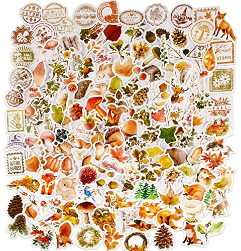 270 Pcs Scrapbooking Aufkleber Herbst in Verschiedene Muster Blumen Pflanzen Vintage Scrapbooking Sticker Notizsticker Set für Umschlag Kalender Handbuch Notizbuch Tagebuch Fotoalbum DIY Dekoration