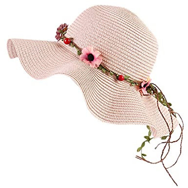 Anawakia Chapeau de Soleil pour Femme avec Large Bordure Rose Clair