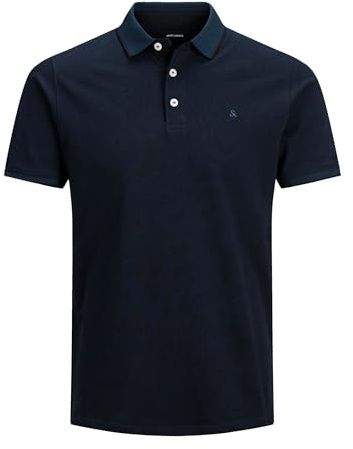 Jack & Jones JJEPAULOS Herren-Poloshirt, eng anliegend, einfarbig, kurzärmlig, Baumwoll-Piqué, Übergröße, Marine, XXXXXXXL
