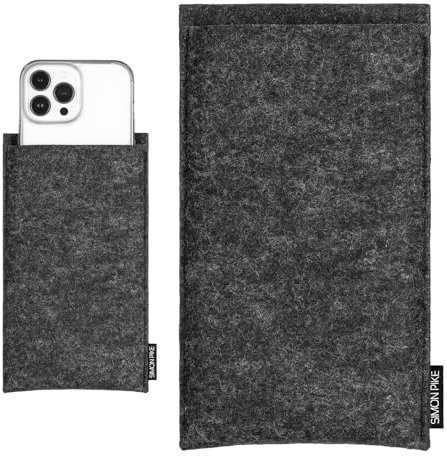SimonPike Handyhülle passend für Apple iPhone 16 I iPhone 15 I iPhone 14 | iPhone 13 (Gr. G) | Boston anthrazit Filztasche aus Wollfilz Handy/Smartphone Tasche
