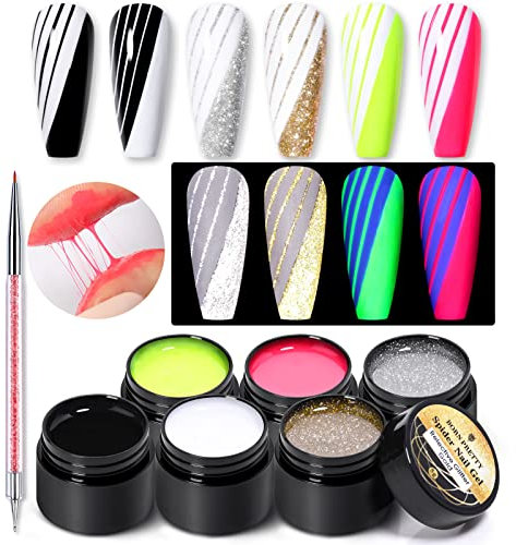 BORN PRETTY Spider Nail Gel Polish Neon Reflective Matrix Liner Elastic Drawing Gel 6 Colors