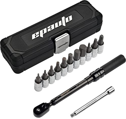 EPAuto Bike Tool 1/10.2 cm Antrieb Click Drehmomentschlüssel Set (2 bis 20 Nm), Sechskant/Torx Bit Stecknuss Verlängerung Bar Fahrrad Wartung Kit, Schwarz
