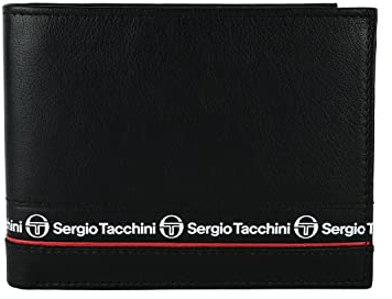 Sergio Tacchini - Herren-Geldbörse aus echtem Leder, schwarz, schmal, mit Kartenhalter, Geschenkbox, Schwarz 019, Clásico, Klassisch