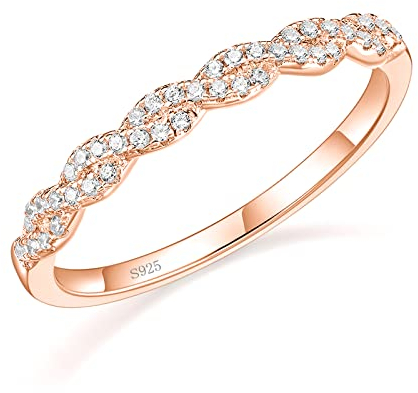 EAMTI 925 Sterling Silber Ehering für Damen Cubic Zirkonia Twisted Rope Half Eternity Band Ring Größe 3-13, Metall, Zirkonia