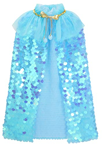 XEPST Kinder Prinzessin Umhang Mit Tüll Und Glitzer Pailletten - Cape für Halloween, Karneval, Meerjungfrau Cosplay Party Kostüm für Mädchen