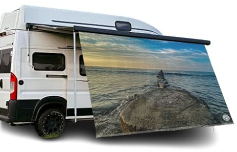 Markisen Vorderwand | Sonnen- und Sichtschutz | Brandung Fotodruck | Kederleiste Befestigung | Wohnmobil Zubehör (200x250 cm)