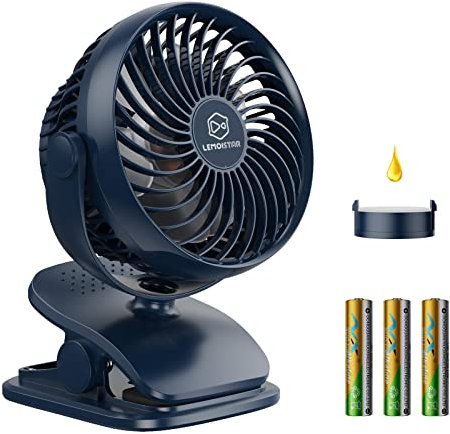 AA Battery Operated & USB Powered Clip on Fan, 4 Speeds, Unique Aroma Design, 5 Inch Cordless Personal Fan for Stroller, Camping, Home, Bedroom, Golf Car Outdoor-Blue(3*AA Batteries Included)