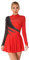 iEFiEL Damen Langarm Ballettkleid Eiskunstlauf Kleid mit Glitzer Kristallen Ballettkleidung Gymnastik Leotard Turnanzug Tanzkostüm Zf Rot XXL