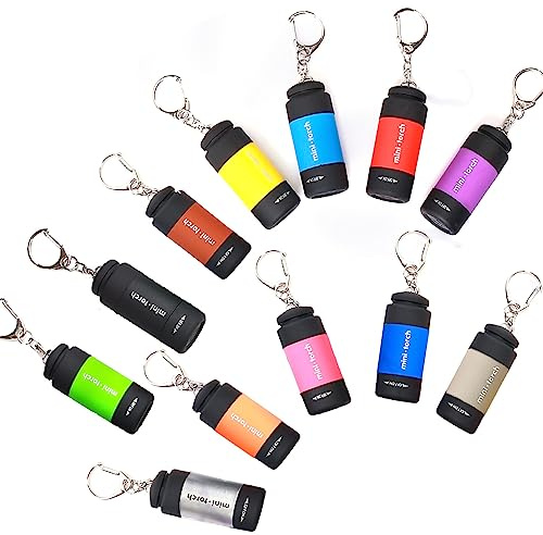 Mini Keychain Torches Rechargeable, Small LED Flashlight Torches 12 Packs | Colorful Kids Torches for Camping/Hiking Outdoor Gifts, Waterproof Pockets Torch Flashlight for Backpack/Belt